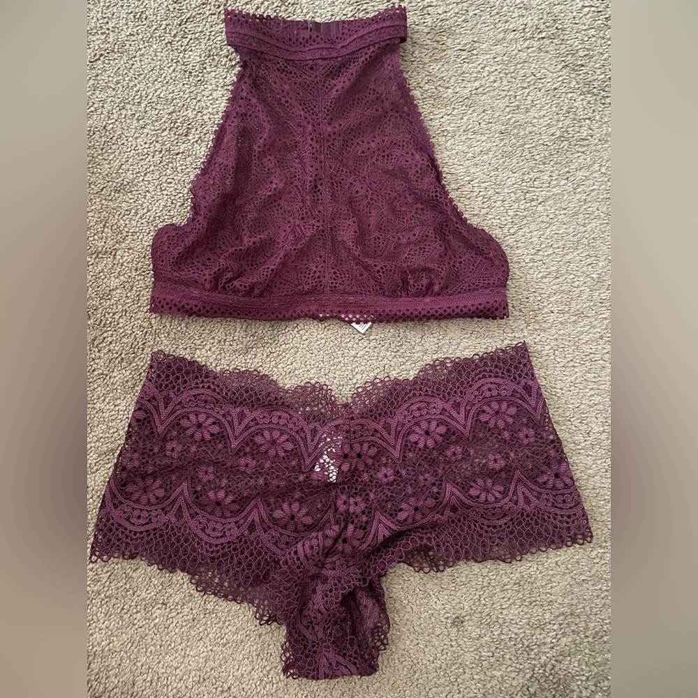 Plum Victoria Secret lace bandeau and panty set